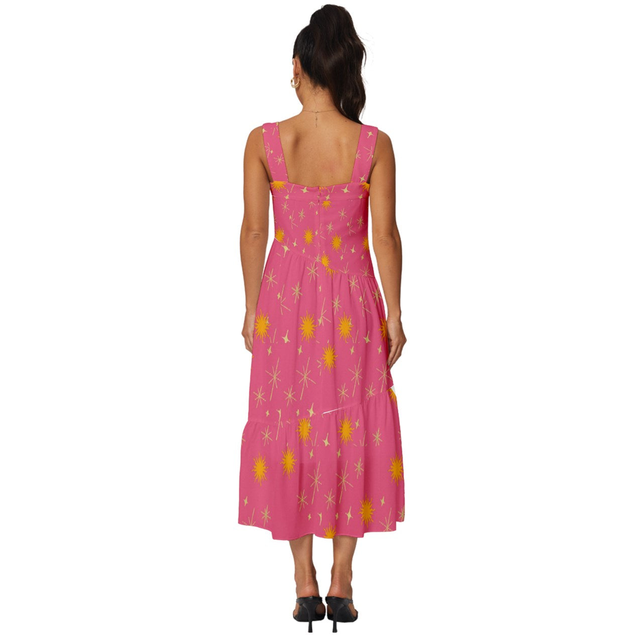 Pink Whimsy Square Neck Tiered Midi Dress