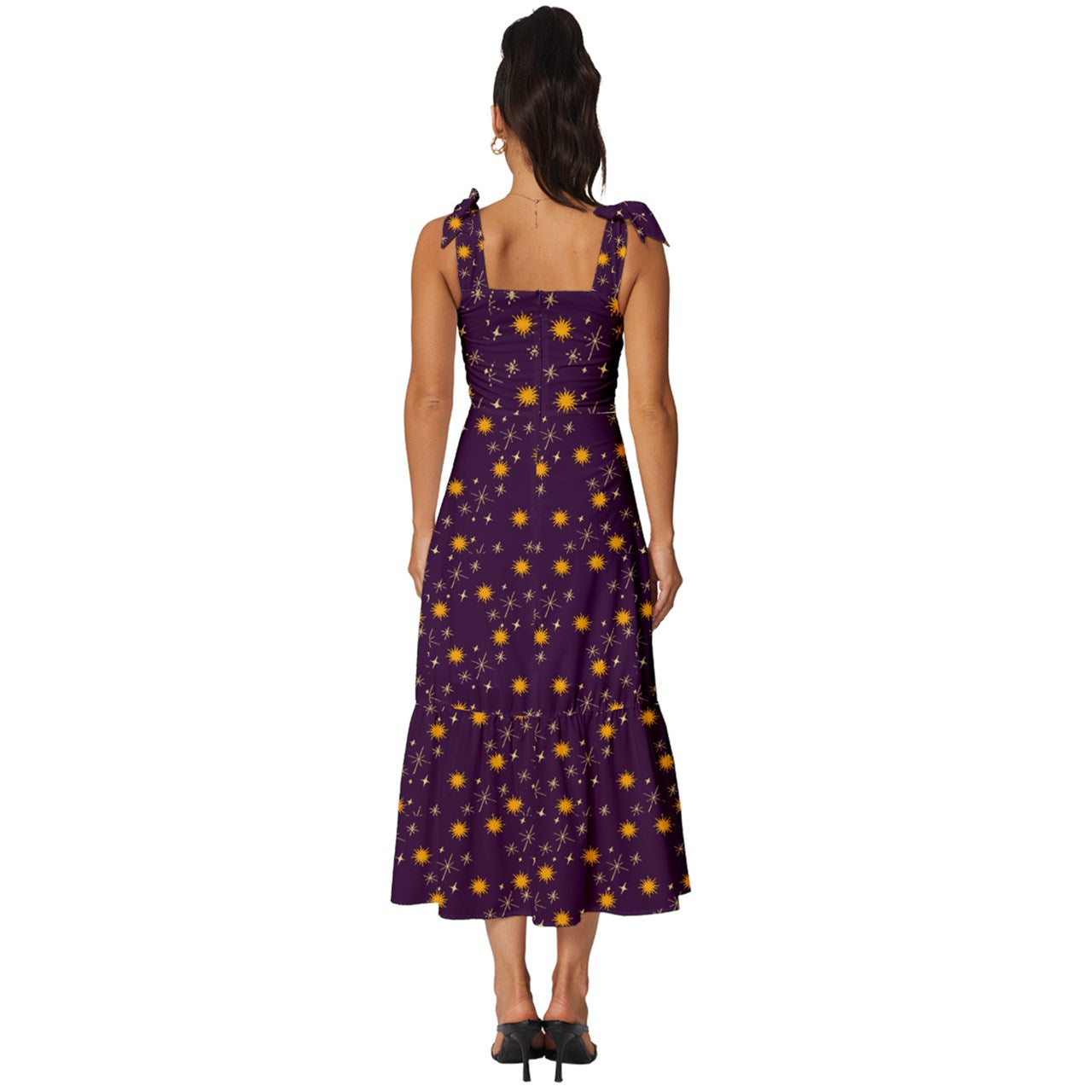 Purple Whimsy Tie-Strap Tiered Midi Chiffon Dress