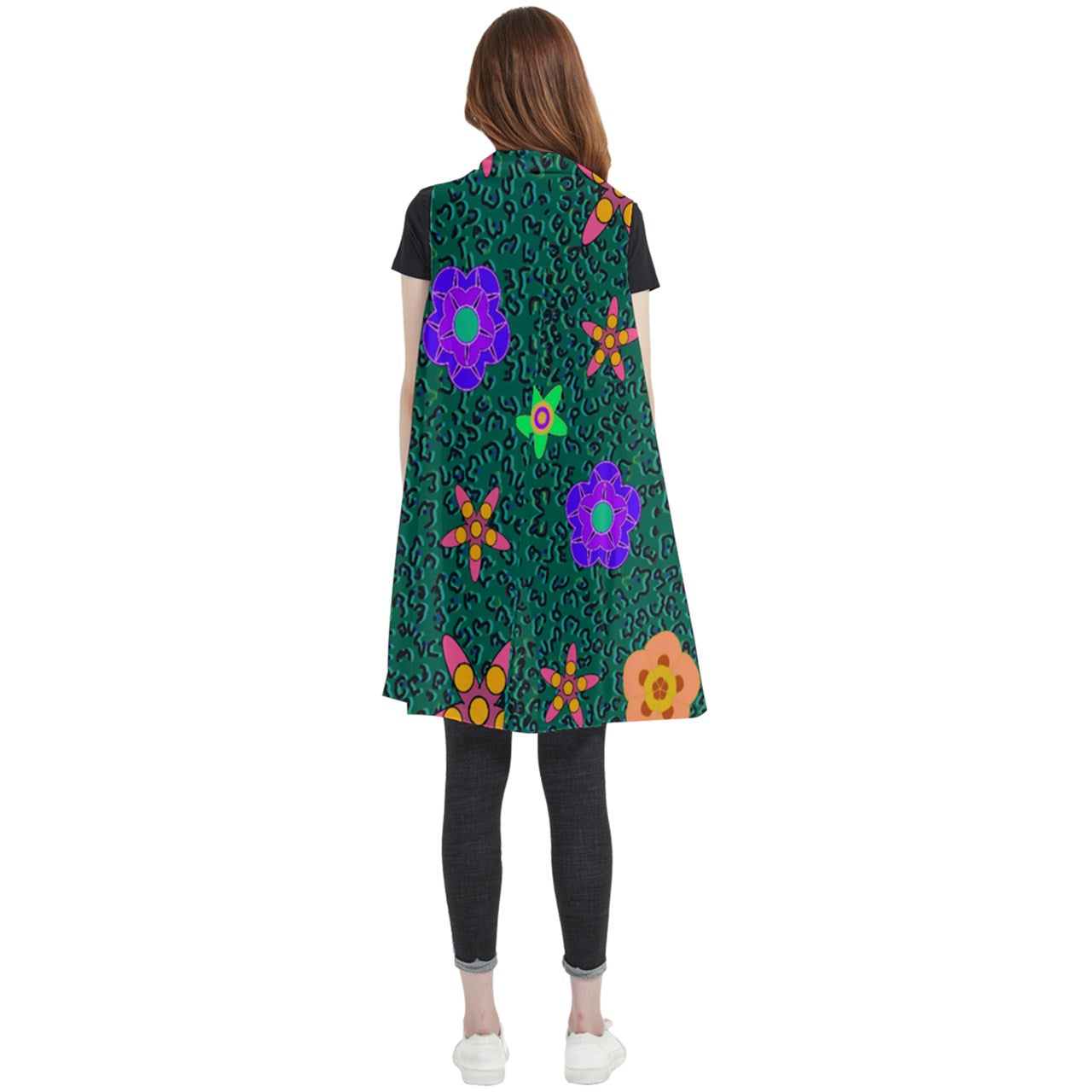 cheeta floral Sleeveless Chiffon Waistcoat Shirt