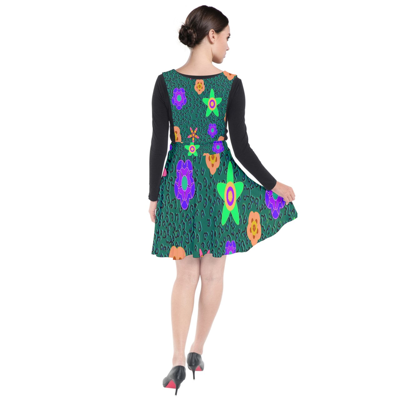 cheeta floral Plunge Pinafore Dress