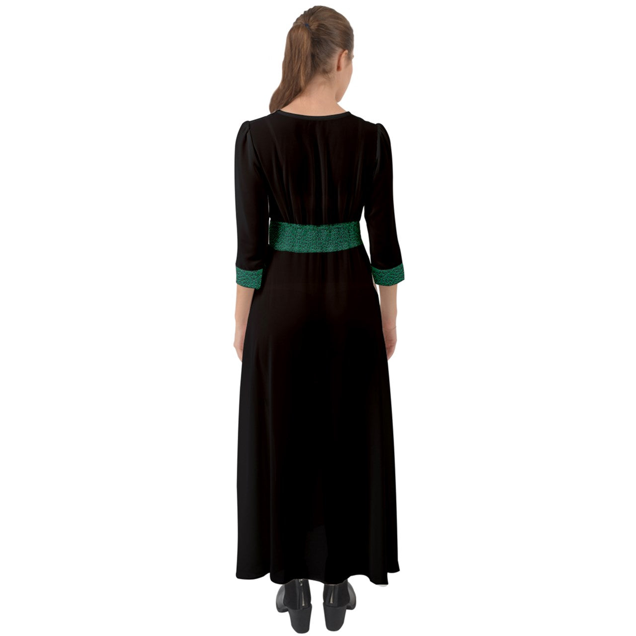 green cheeta Strap Button Up Boho Maxi Dress