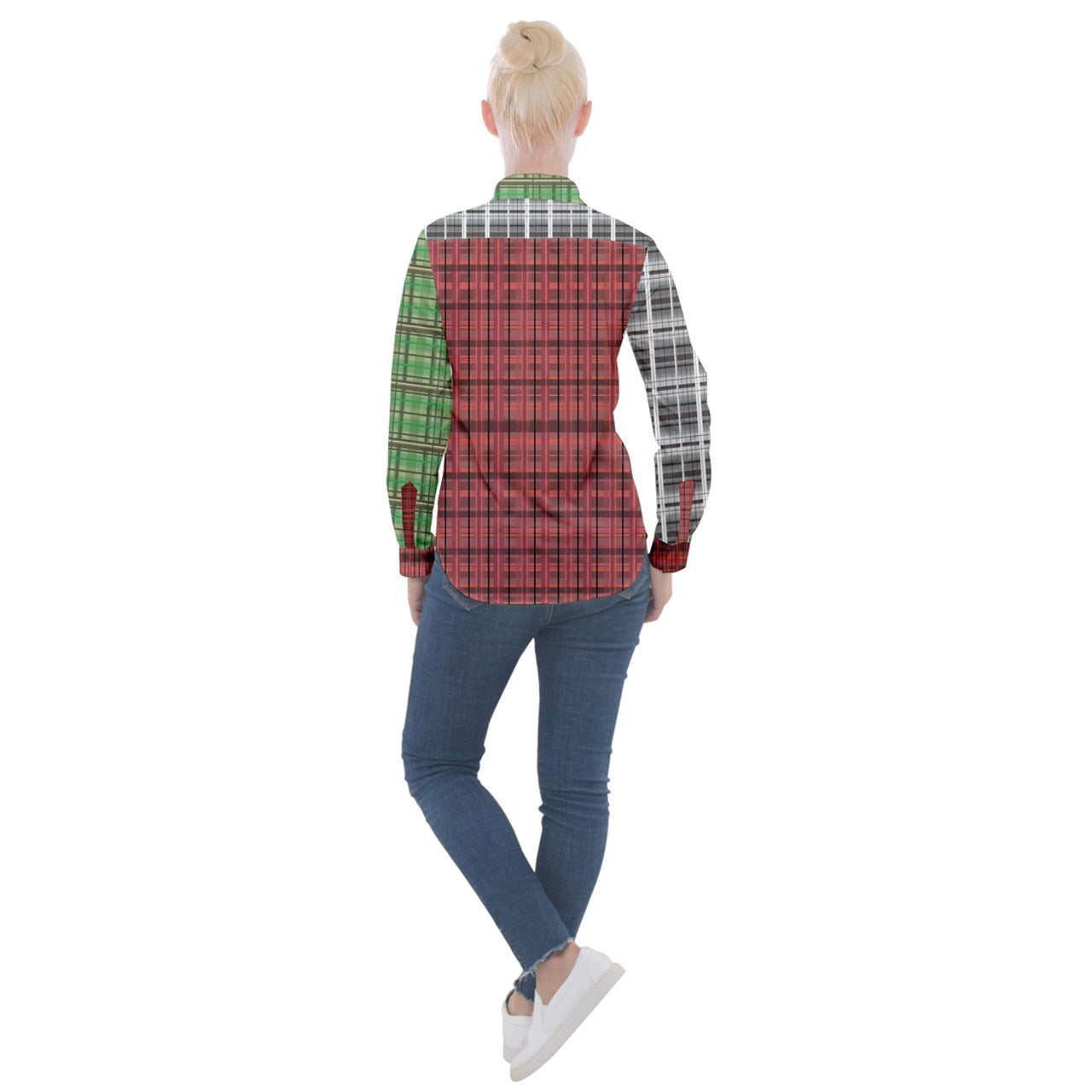 academia plaid colorblock Long Sleeve Pocket Shirt
