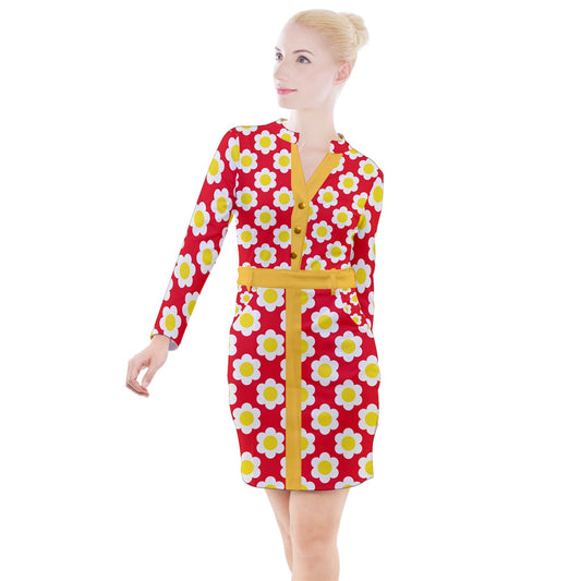 eggflower mod Button Long Sleeve Dress