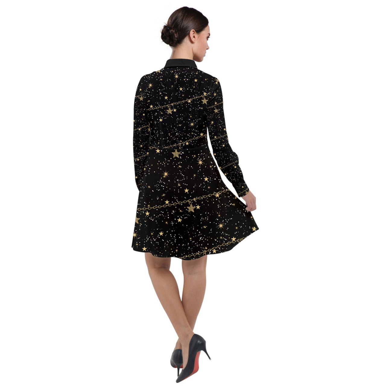 chain of stars Long Sleeve Chiffon Shirt Dress