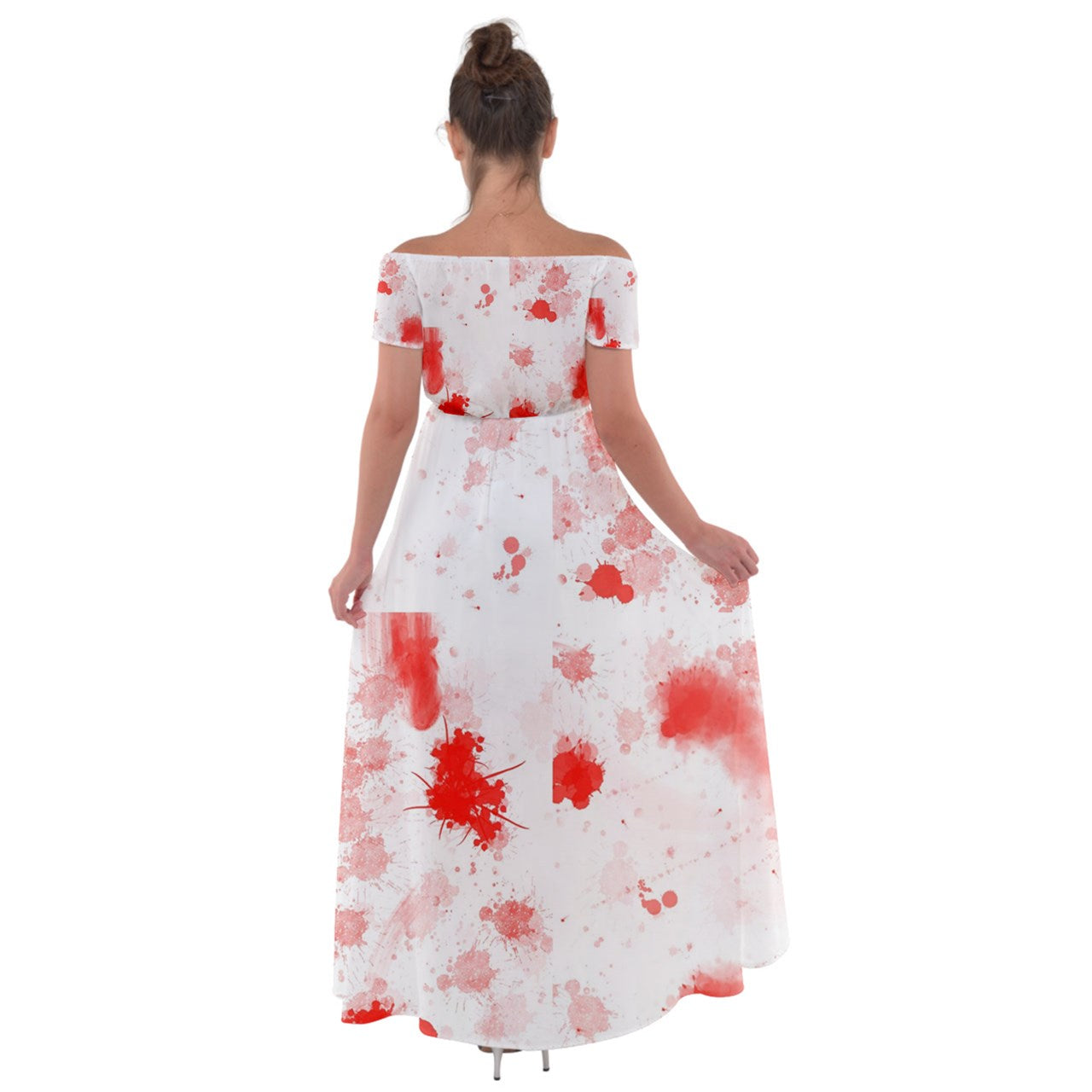 blood spatter Off Shoulder Open Front Chiffon Dress
