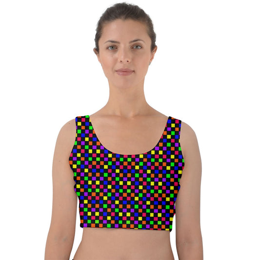 rainbow checker pattern Velvet Crop Top
