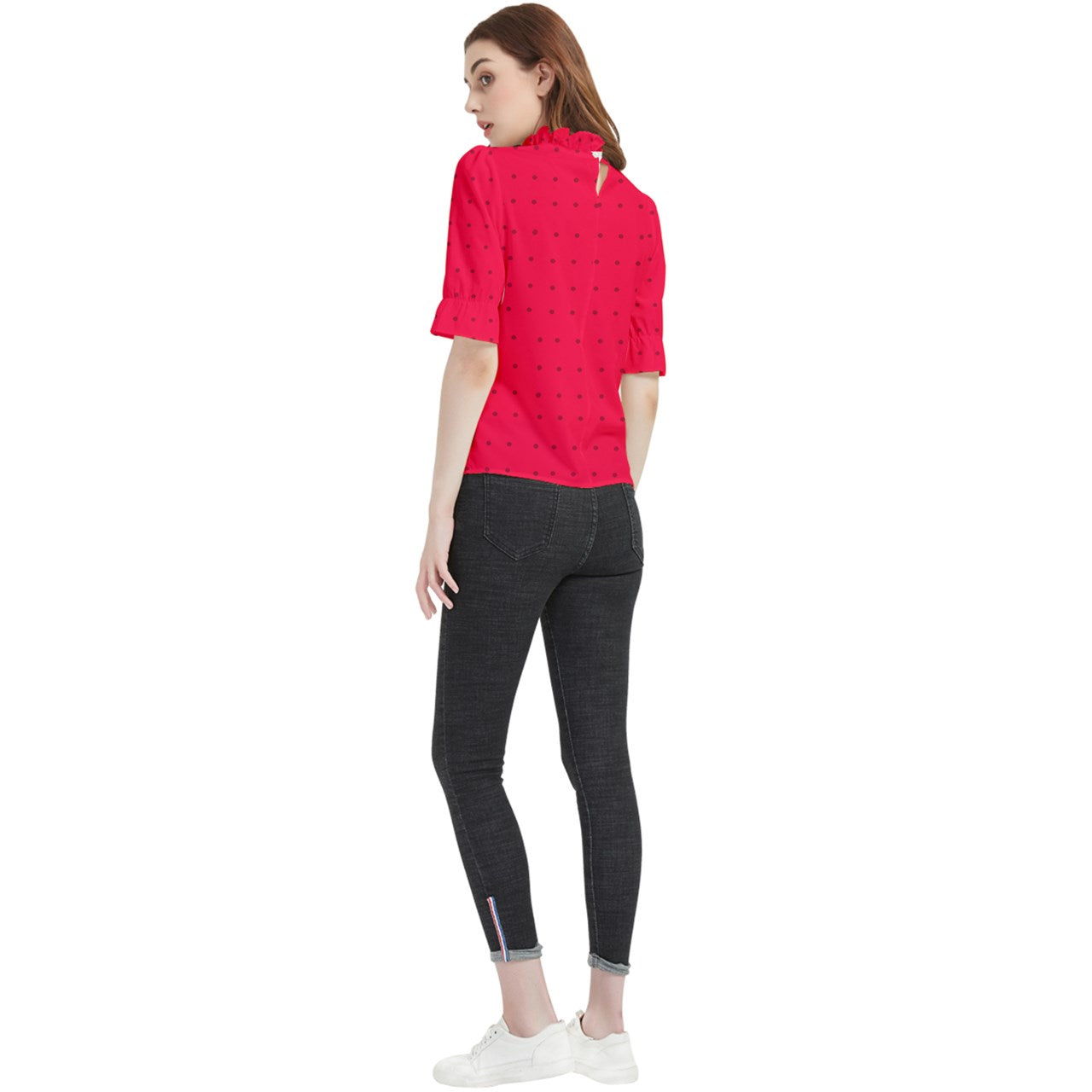 strawberries red dot Frill Neck Blouse