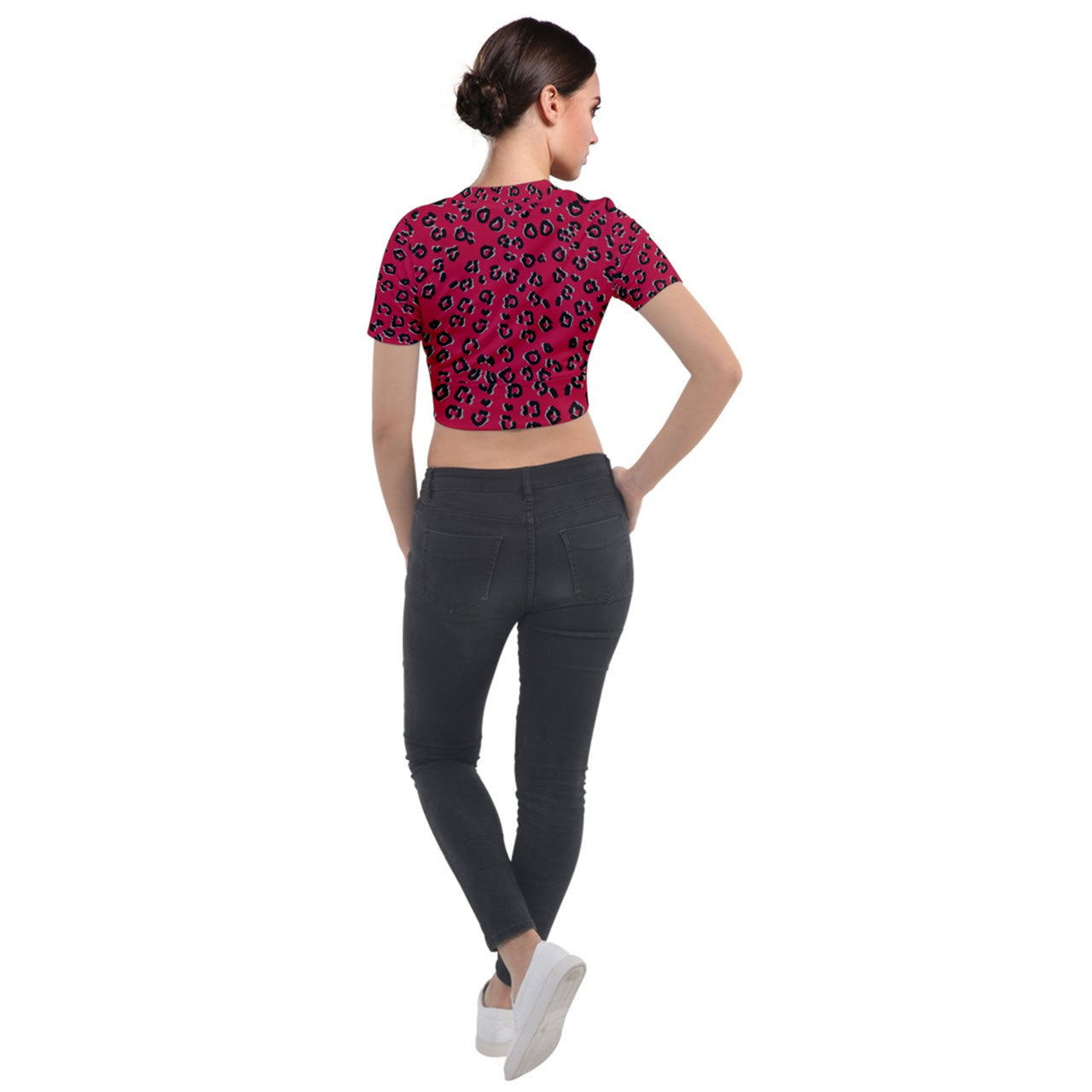 Red Cheetah Short Sleeve Cropped Jacket