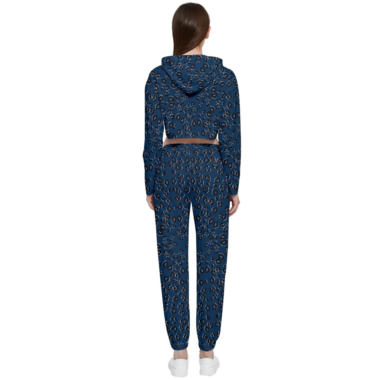 navy cheetah Cropped Track Suit