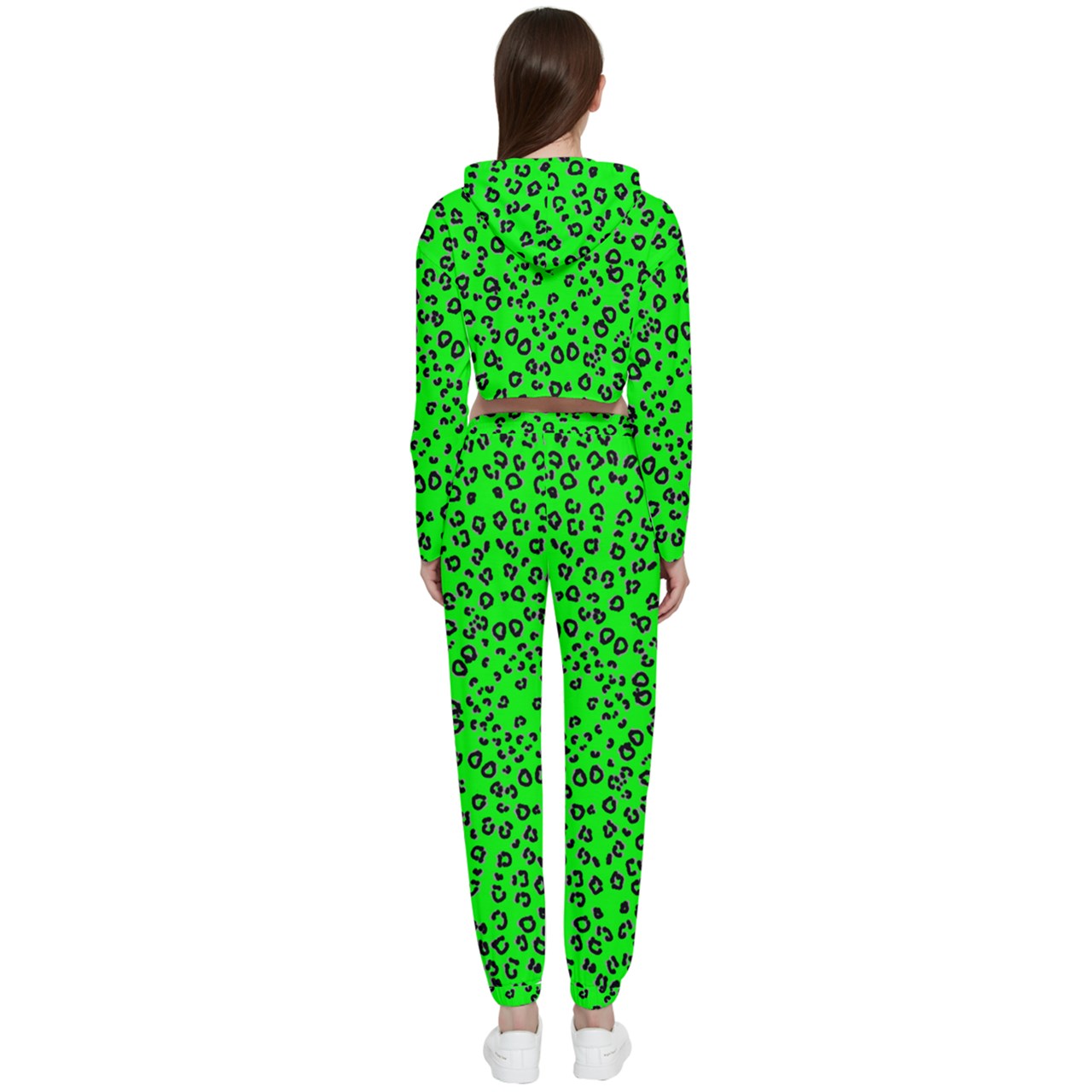 neon green cheetah Cropped Track Suit