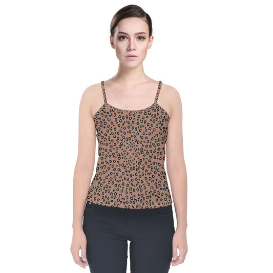 brown cheetah Velvet Spaghetti Strap Top