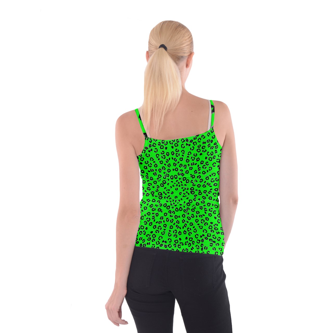 neon green cheetah Spaghetti Strap Top