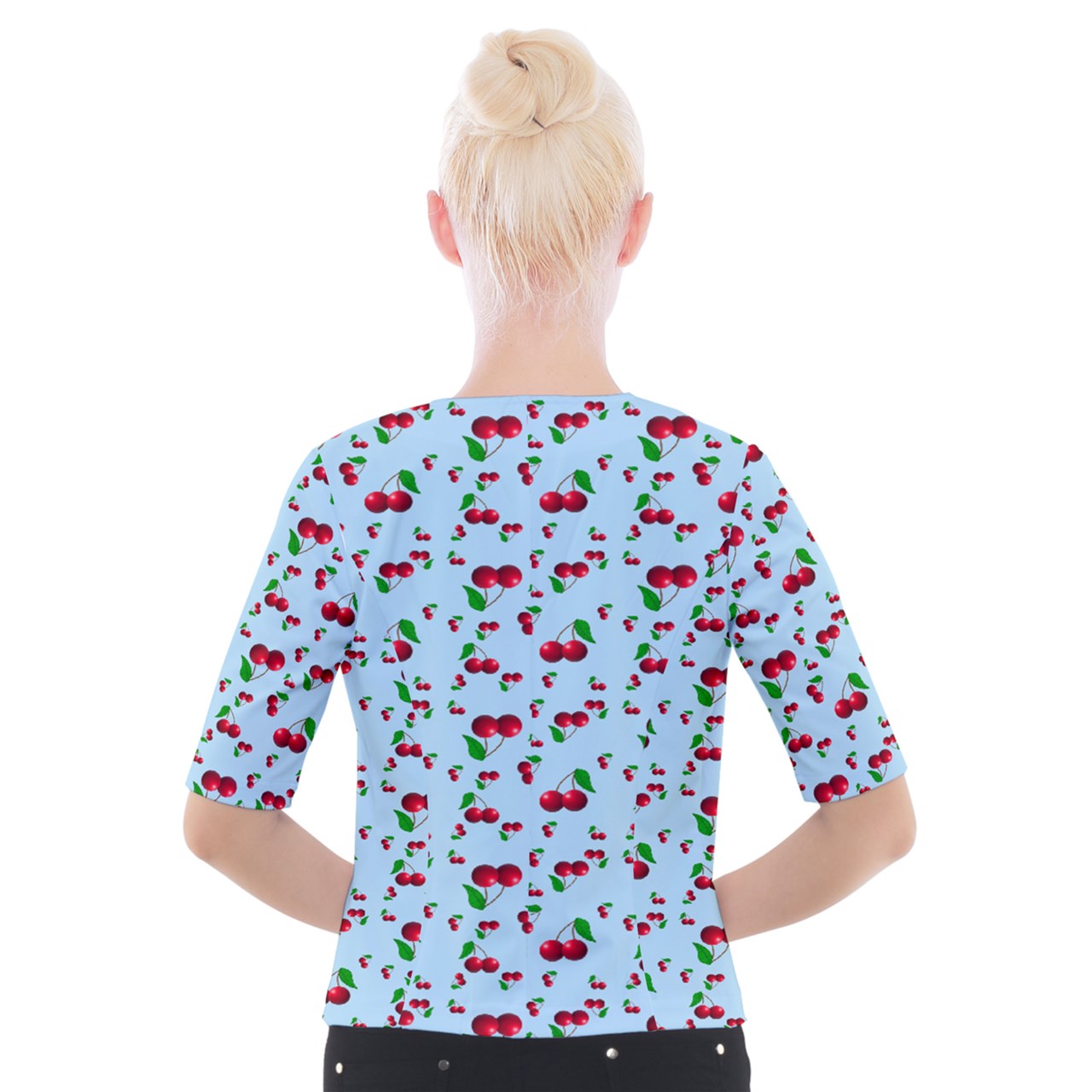 Blue Wayward Cherry Cropped Button Cardigan