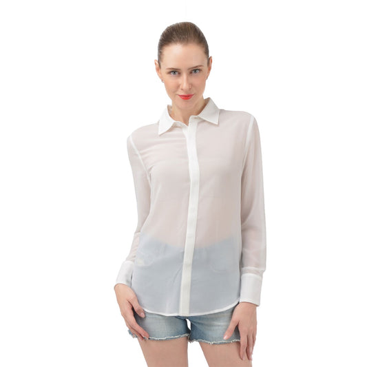 Icee White Long Sleeve Chiffon Shirt
