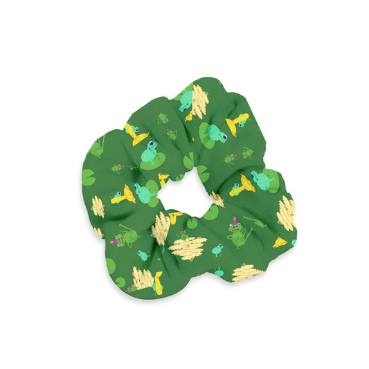 Mushroom Frog Green Velvet Scrunchie
