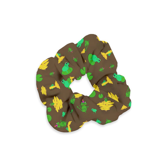 Mushroom Frog Brown Velvet Scrunchie