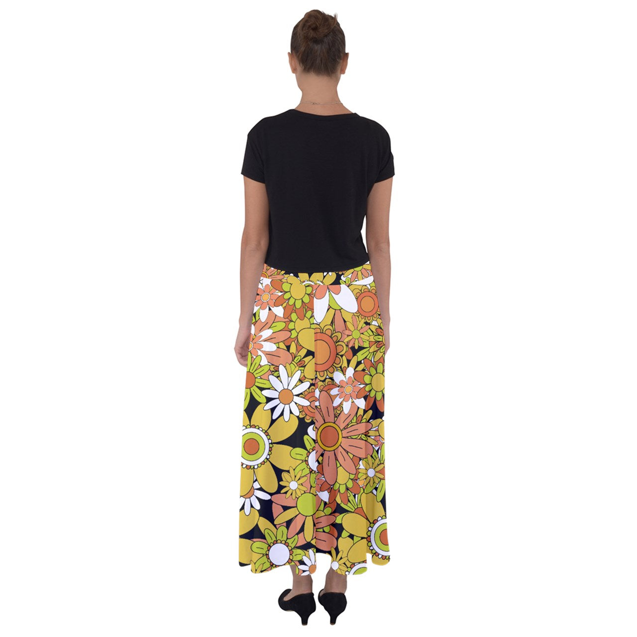 Classic Boho Flowers Flared Maxi Skirt