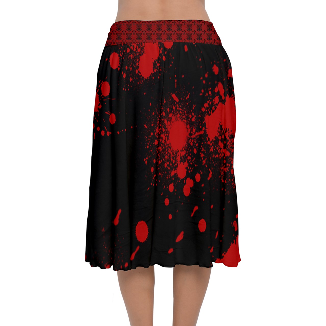 Vampweed Blood Spatter Velvet Flared Midi Skirt