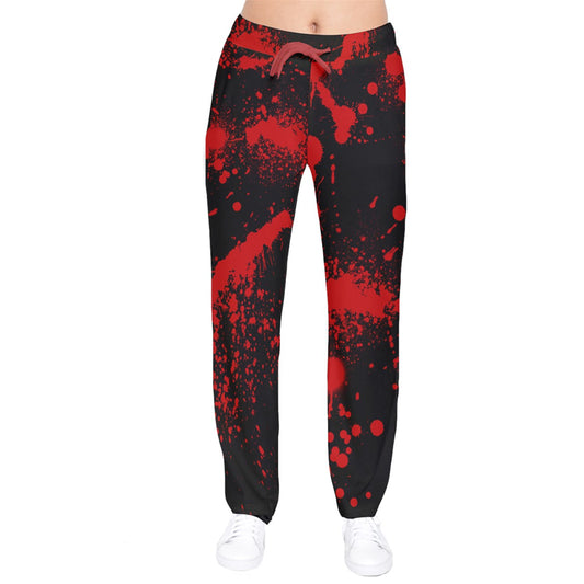 Black Blood Spatter velvet Drawstring Pants