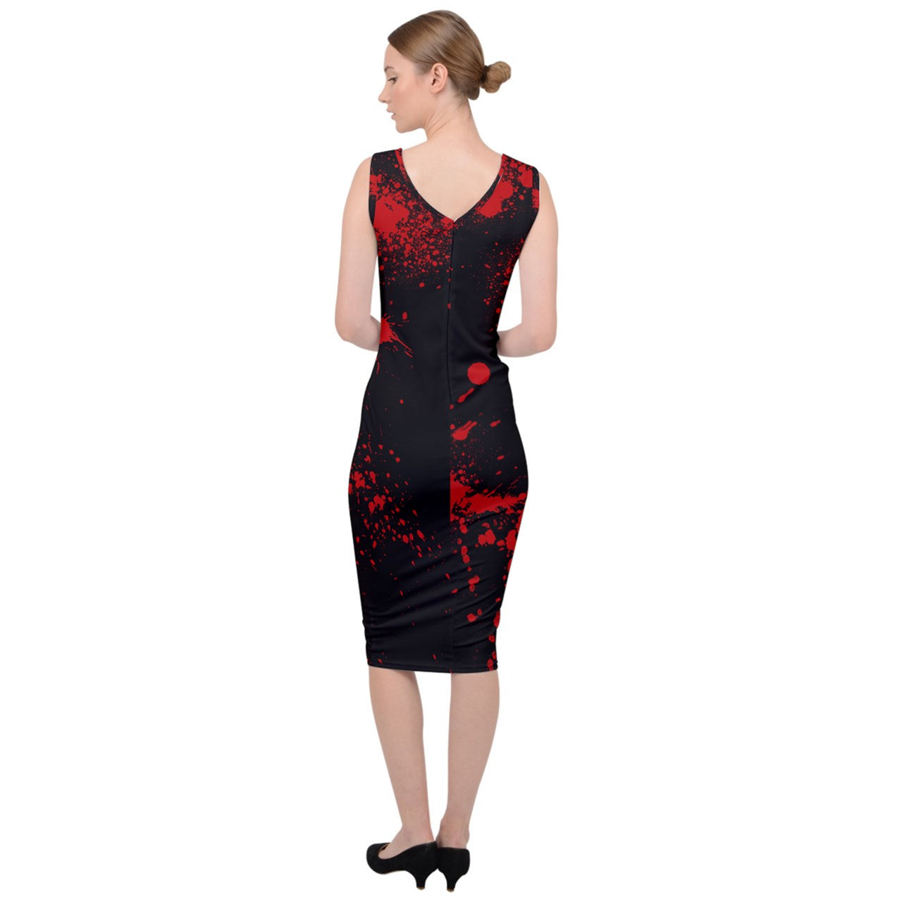 Black Blood Spatter Sleeveless Pencil Dress