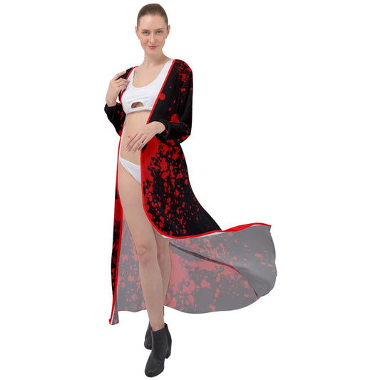 Black Blood Spatter Maxi Chiffon Beach Wrap
