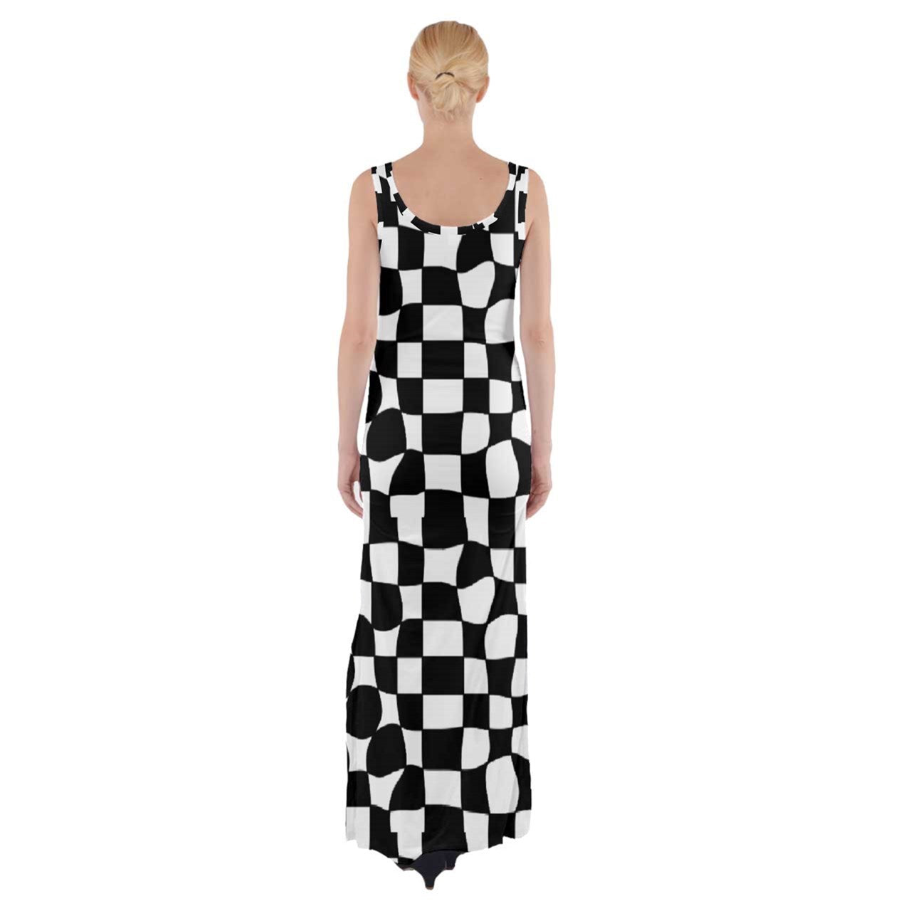 wonky checkers Thigh Split Maxi Dress