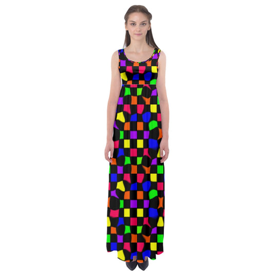 rainbow wonky checkers Empire Waist Maxi Underdress