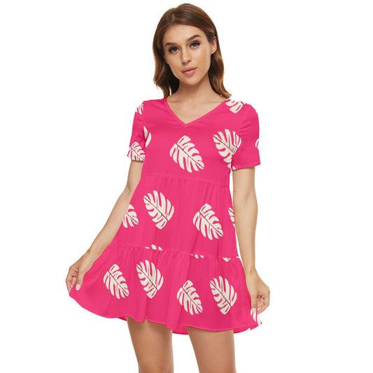 Lelani's Leafy Tiered Short Sleeve Mini Dress