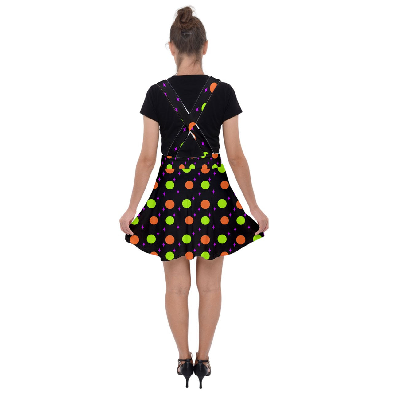 Hallows Night Polka Dots Velvet Suspender Skater Skirt