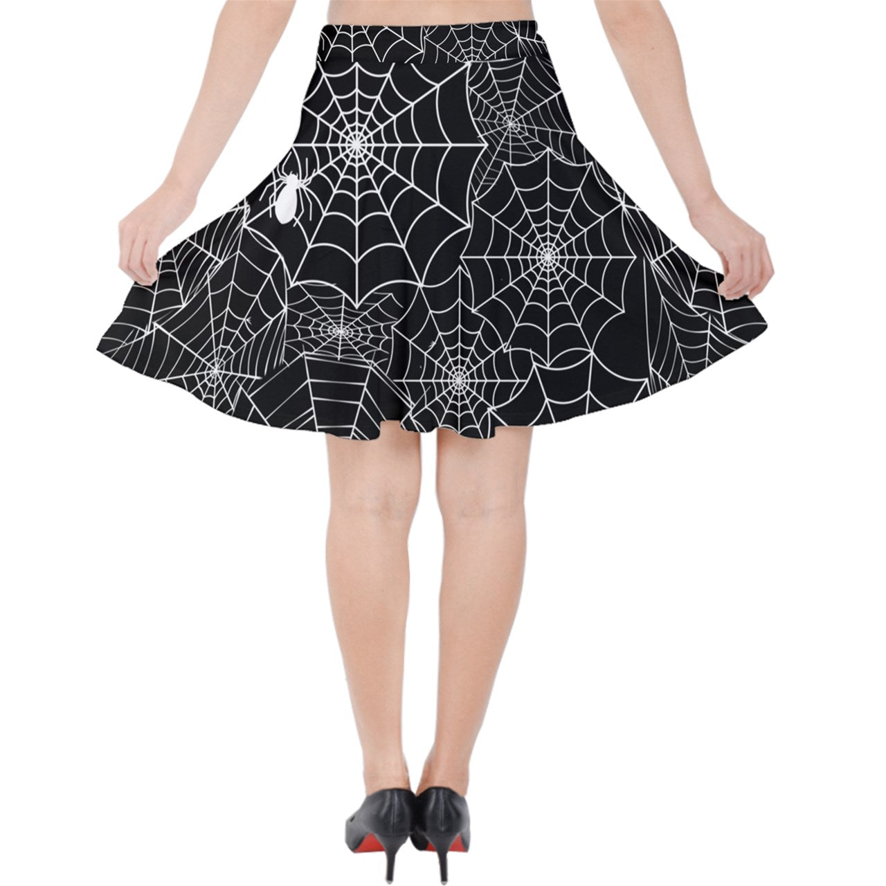 Black Web Velvet High Waist Skirt