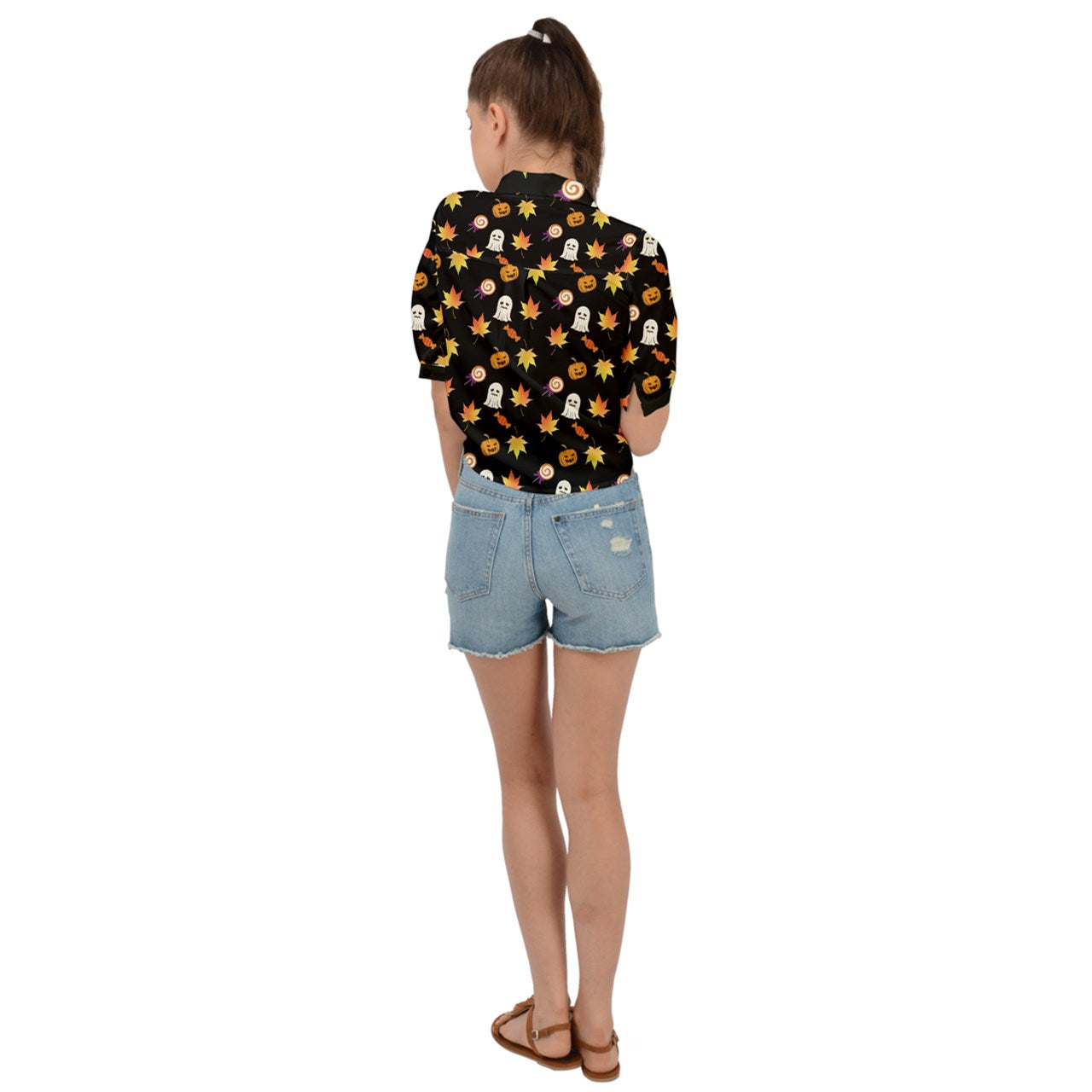 Jack-O Sweet Leaf Tie Front Shirt