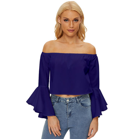 Prussian Blue Off Shoulder Flutter Bell Sleeve Top