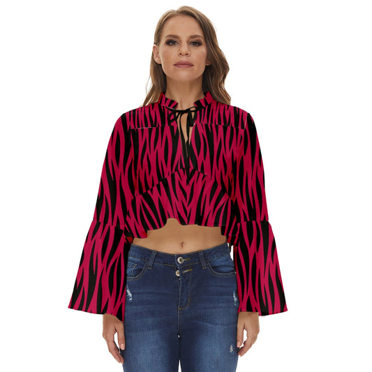 Cherry Zebra Boho Long Bell Sleeve Top