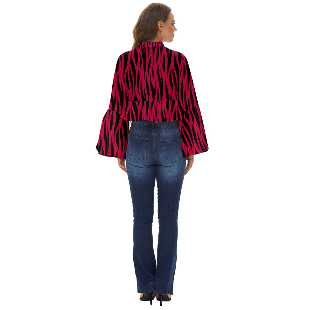 Cherry Zebra Boho Long Bell Sleeve Top