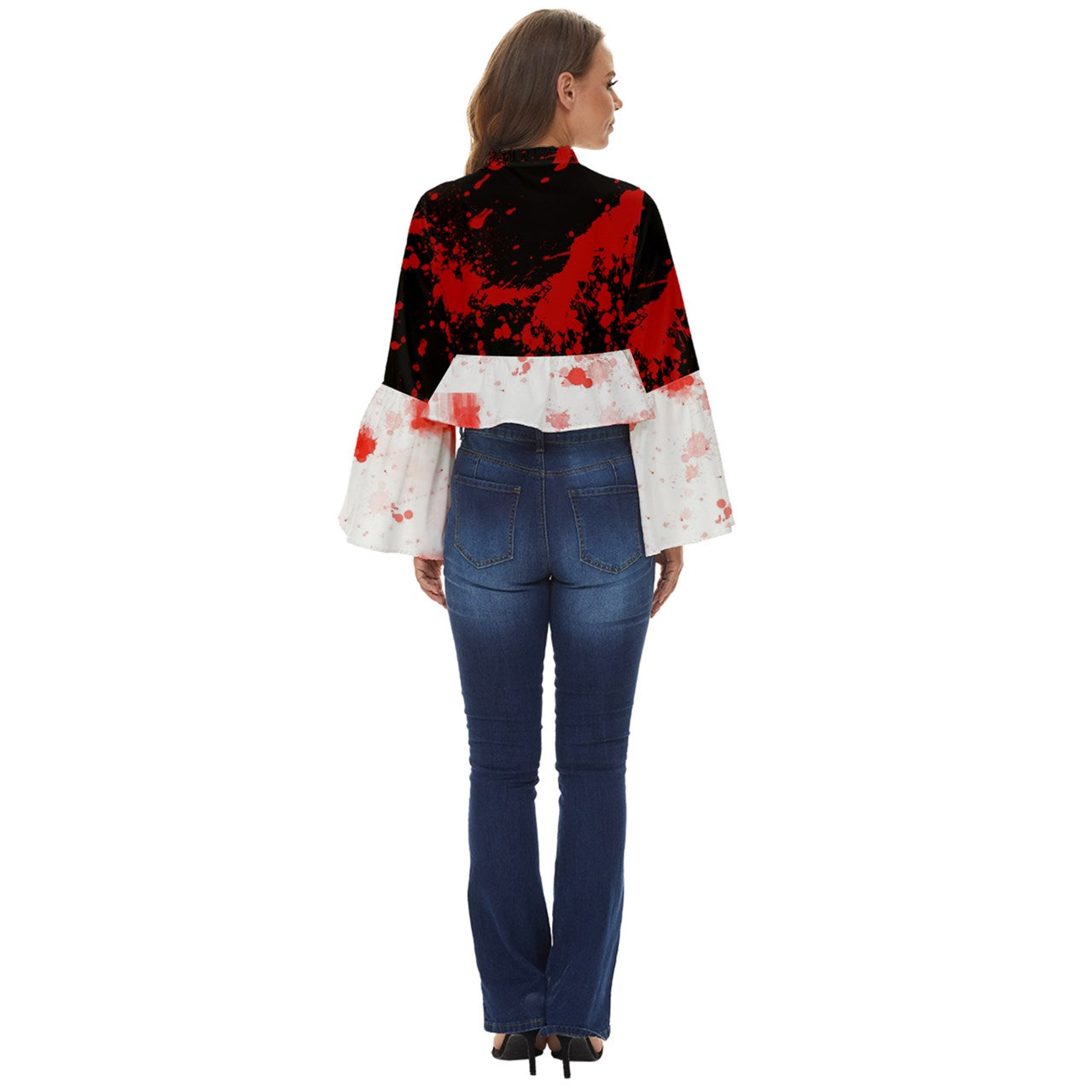 Black Blood Spatter Boho Long Bell Sleeve Top