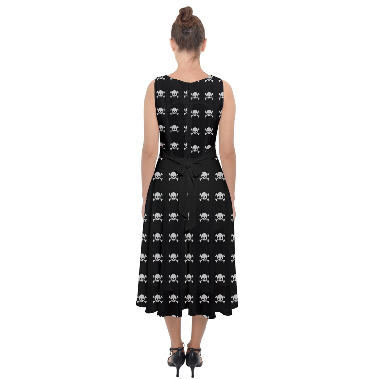 Simple Skulls Midi Tie-Back Chiffon Dress
