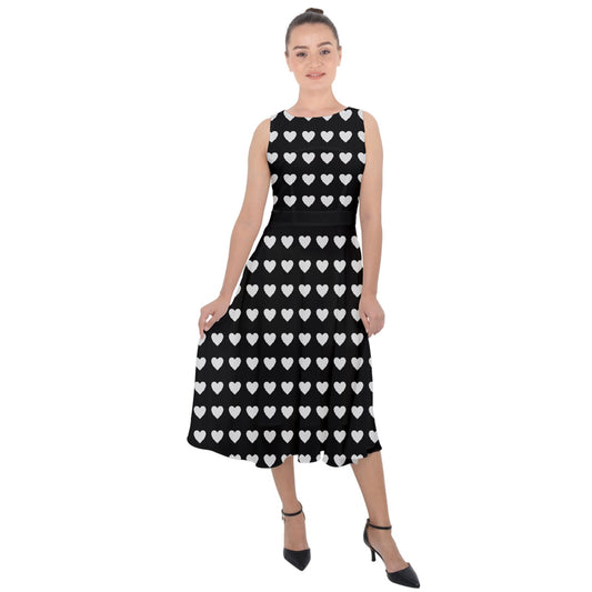 Polka Hearts Midi Tie-Back Chiffon Dress
