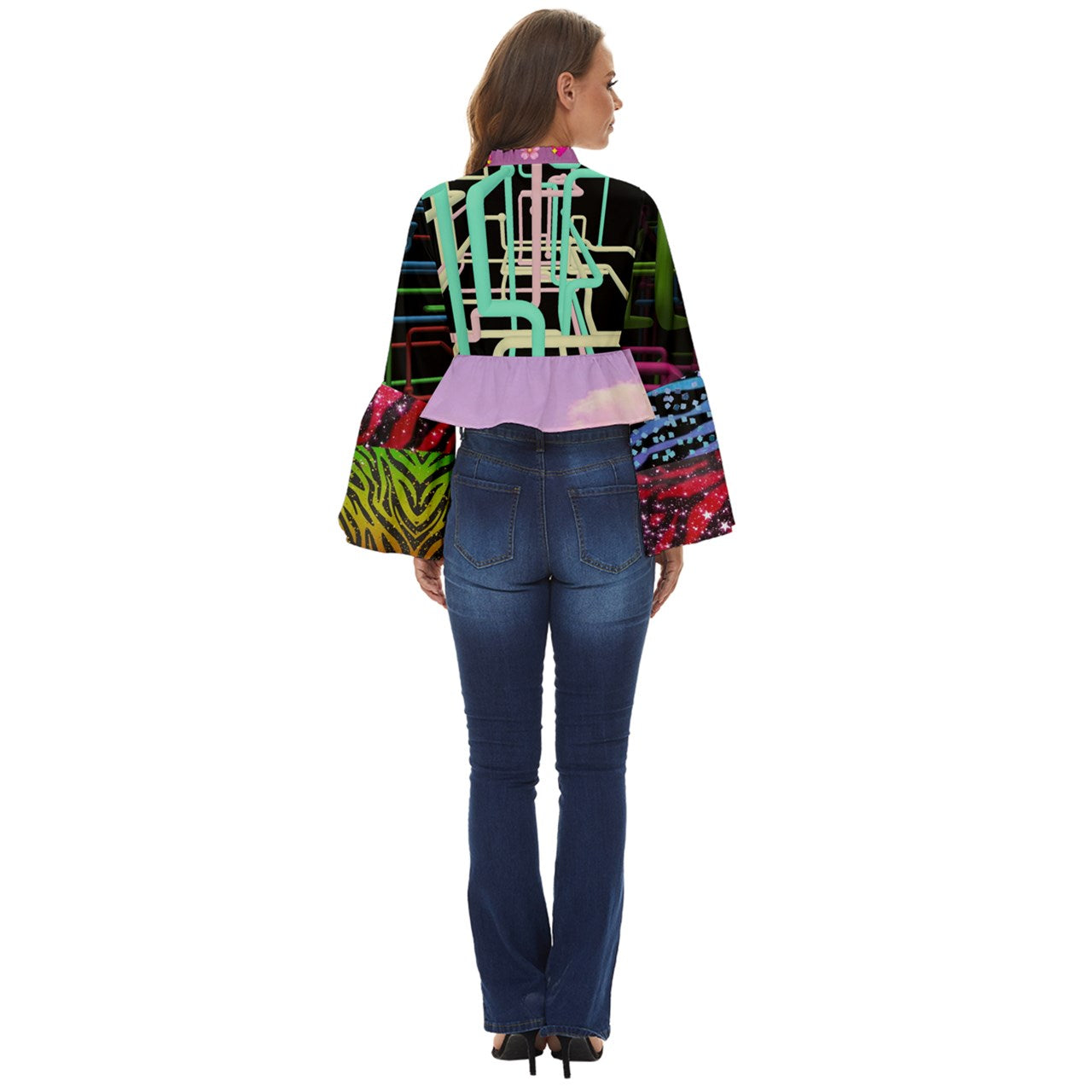 Windows Cloud Boho Long Bell Sleeve Top