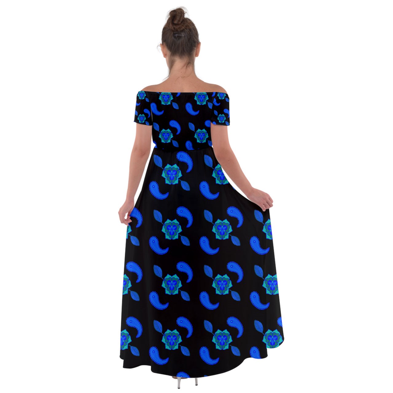 Black Indigo Paisley Open Front Chiffon Dress