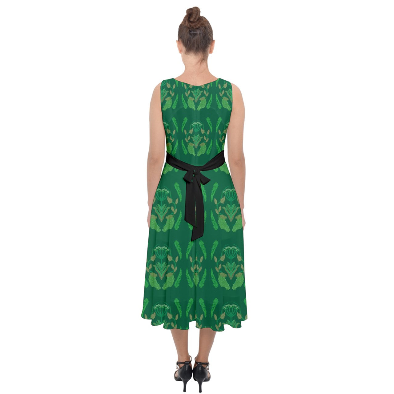 Queen Anne's Lace Black Belt Tie-Back Chiffon Dress