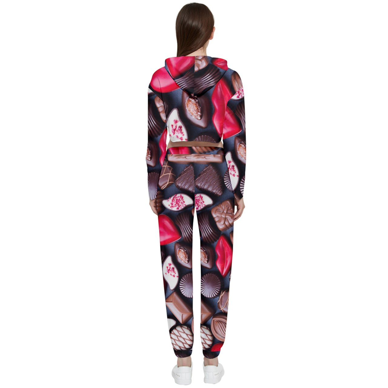 Chocolate Hearts Cropped Zip Up Lounge Set