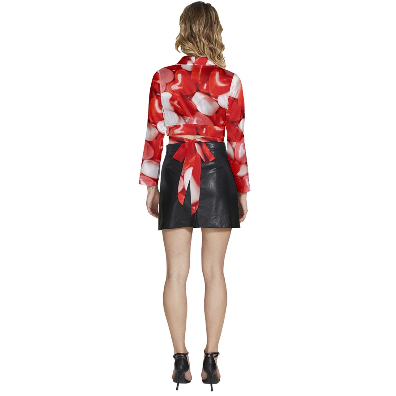 Sweet Hearts Long Sleeve Tie Back Satin Wrap Top