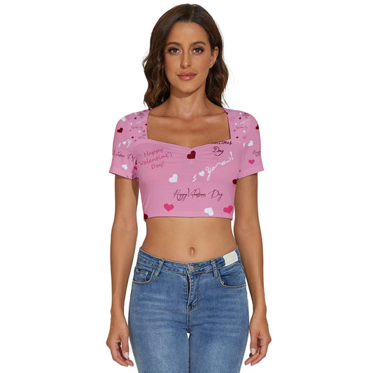 Sweet Valentine's Short Sleeve Square Neckline Crop Top
