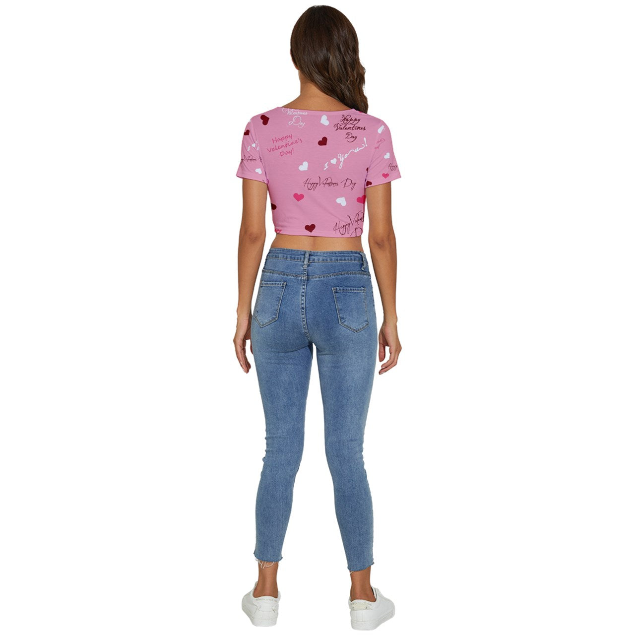 Sweet Valentine's Short Sleeve Square Neckline Crop Top