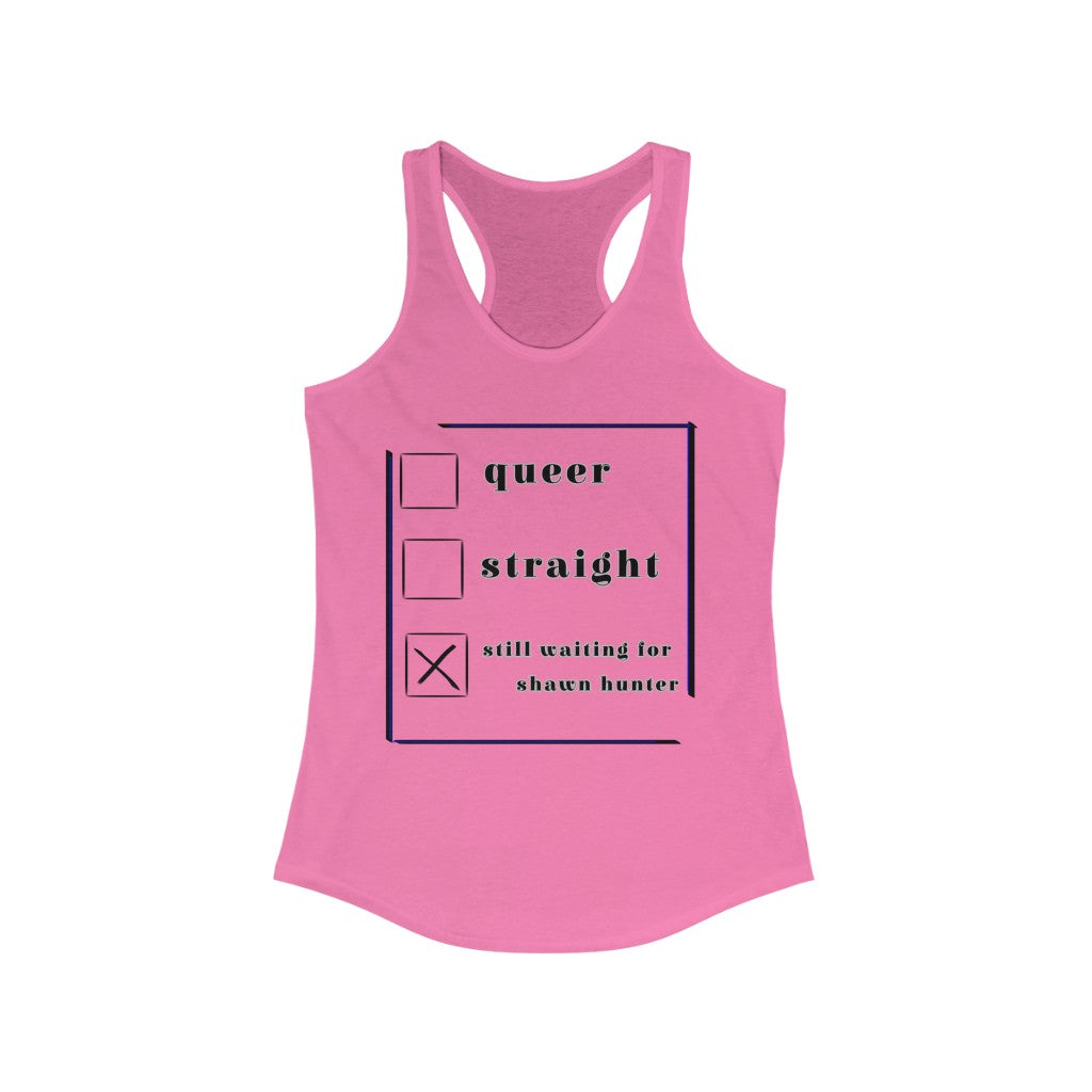 still waiting on shawn Racerback Tank