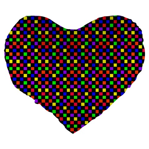 rainbow checker Large 19" Premium Heart Shape Cushion