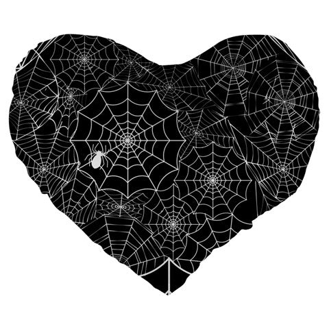 Black Web Large 19" Premium Flano Heart Shape Cushion