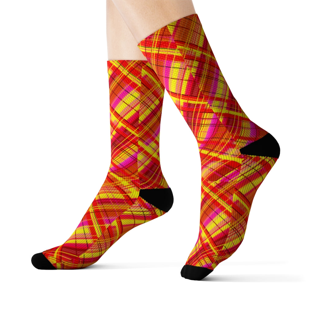 Orange Diagonal Plaid Sublimation Socks