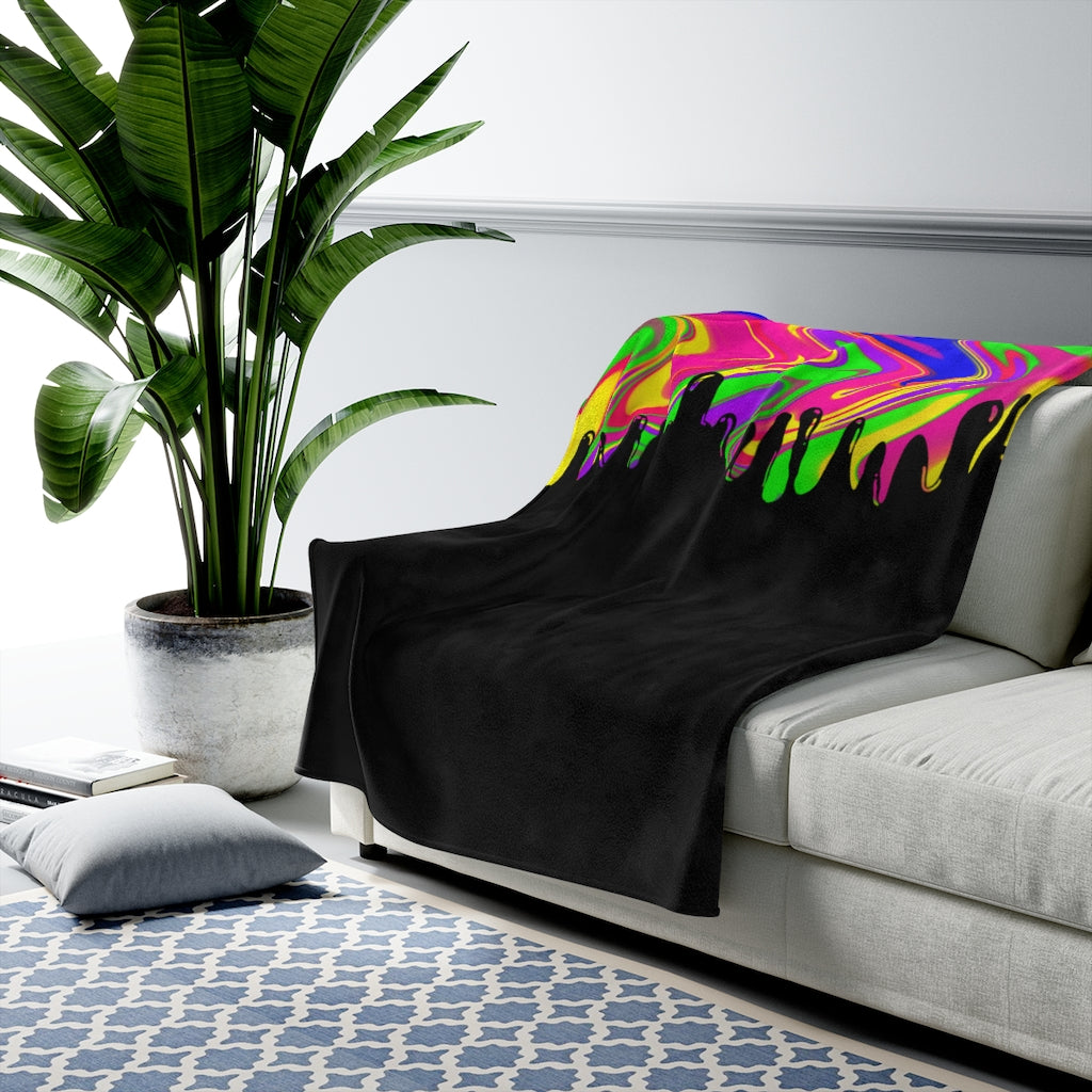 neon rainbow drippy Velveteen Plush Blanket