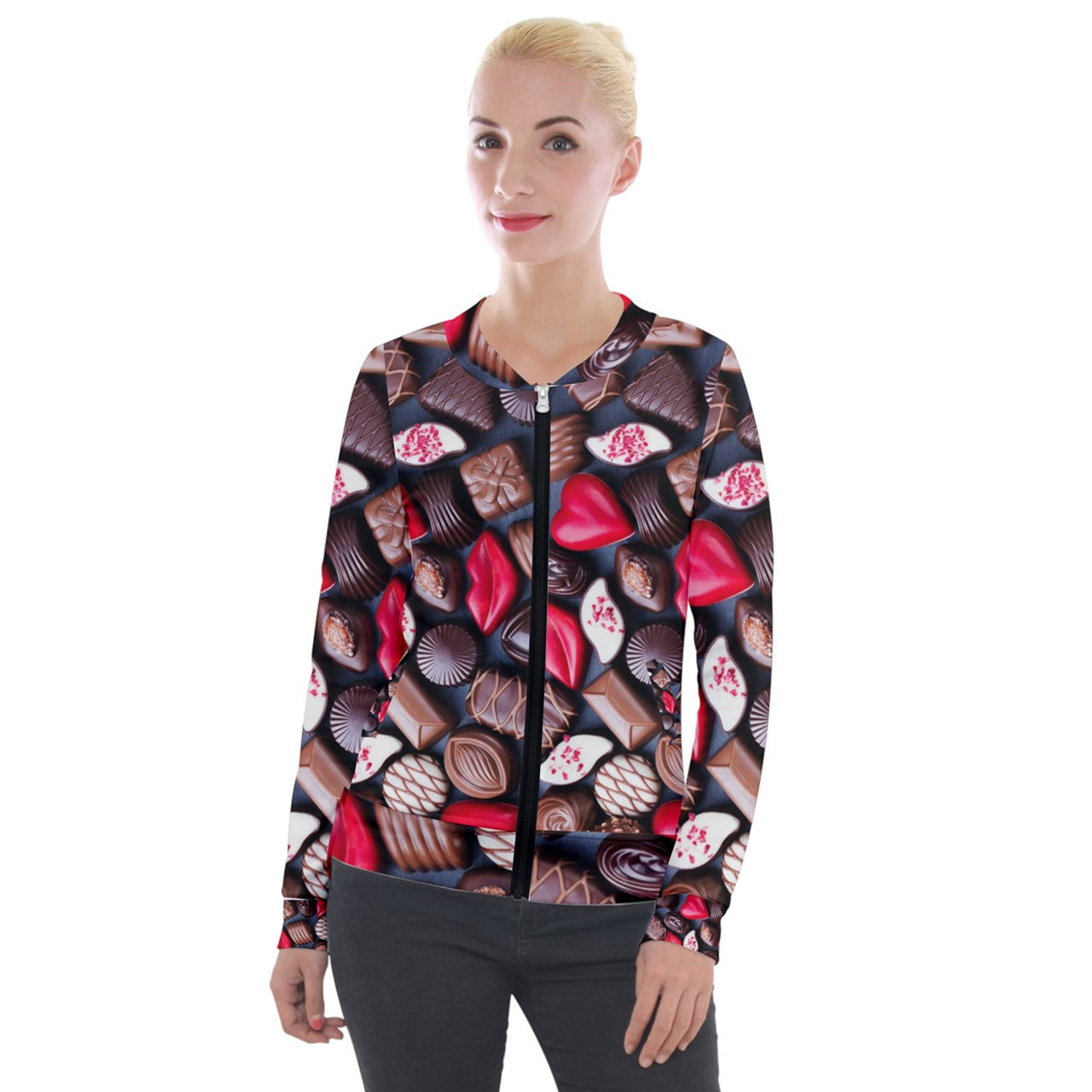 Chocolate Hearts Velvet Sweatsuit Jacket